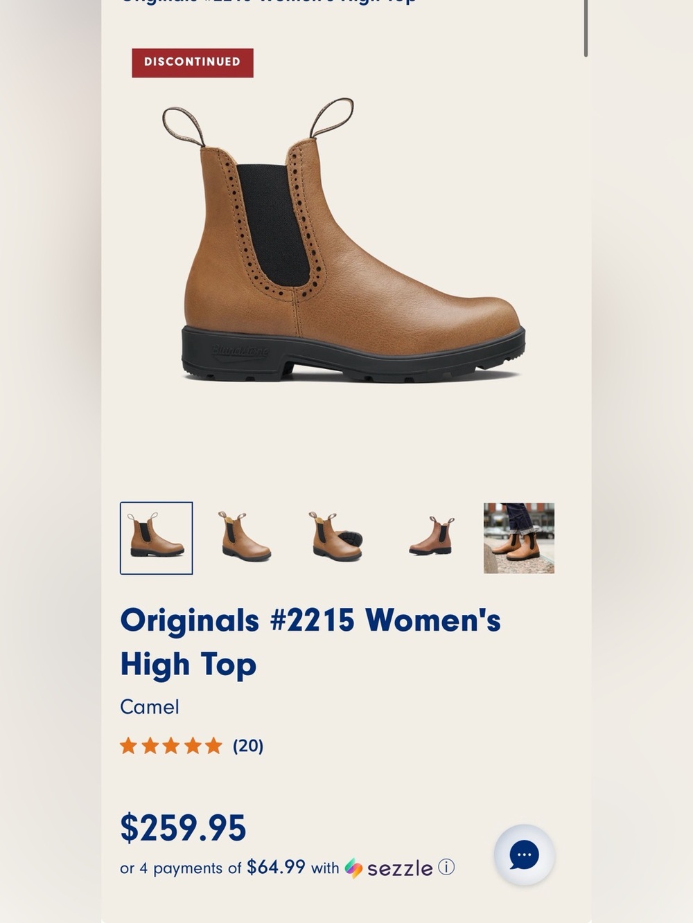 Discontinued Colour! Blundstone Camel Chelsea Boots 2215 Size 7